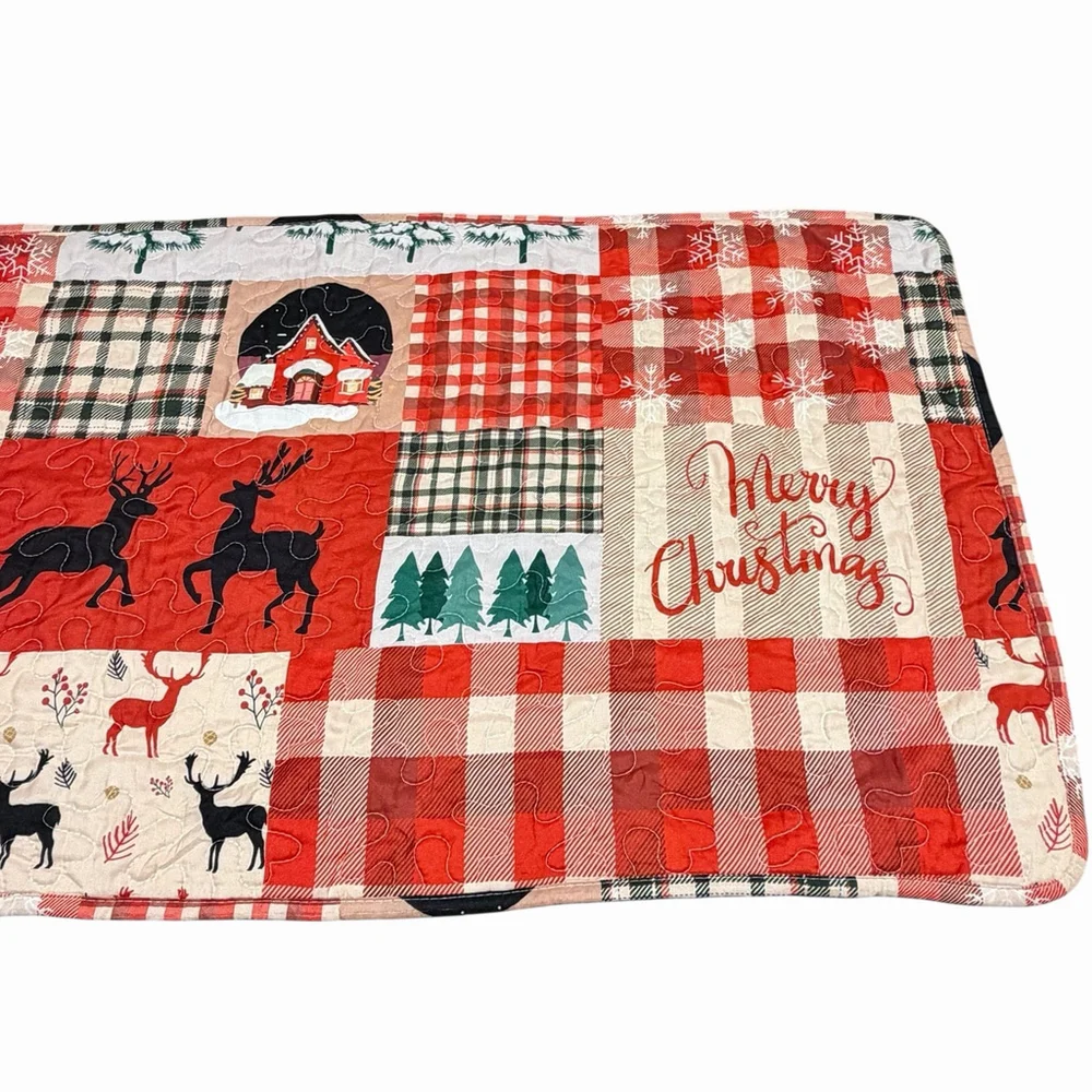 King Christmas Pillow Sham Red Buffalo Plaid Reindeer Quilt Lodge Cabincore